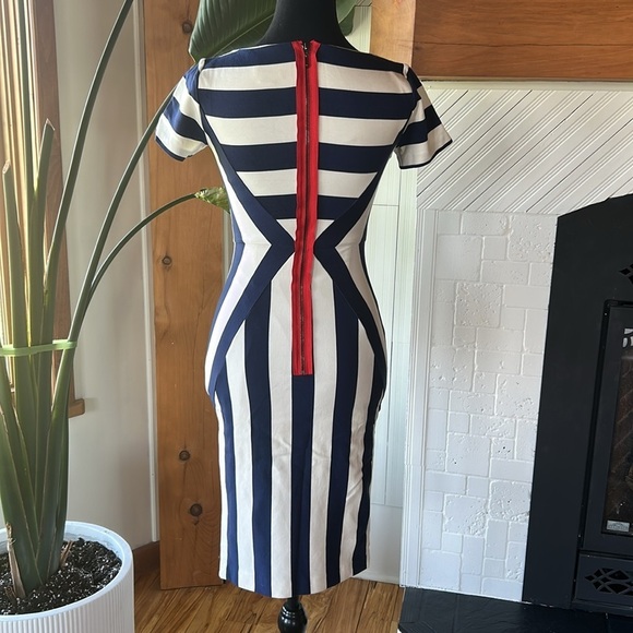 MAEVE Navy and White Striped Dress Size 0 - Picture 5 of 14